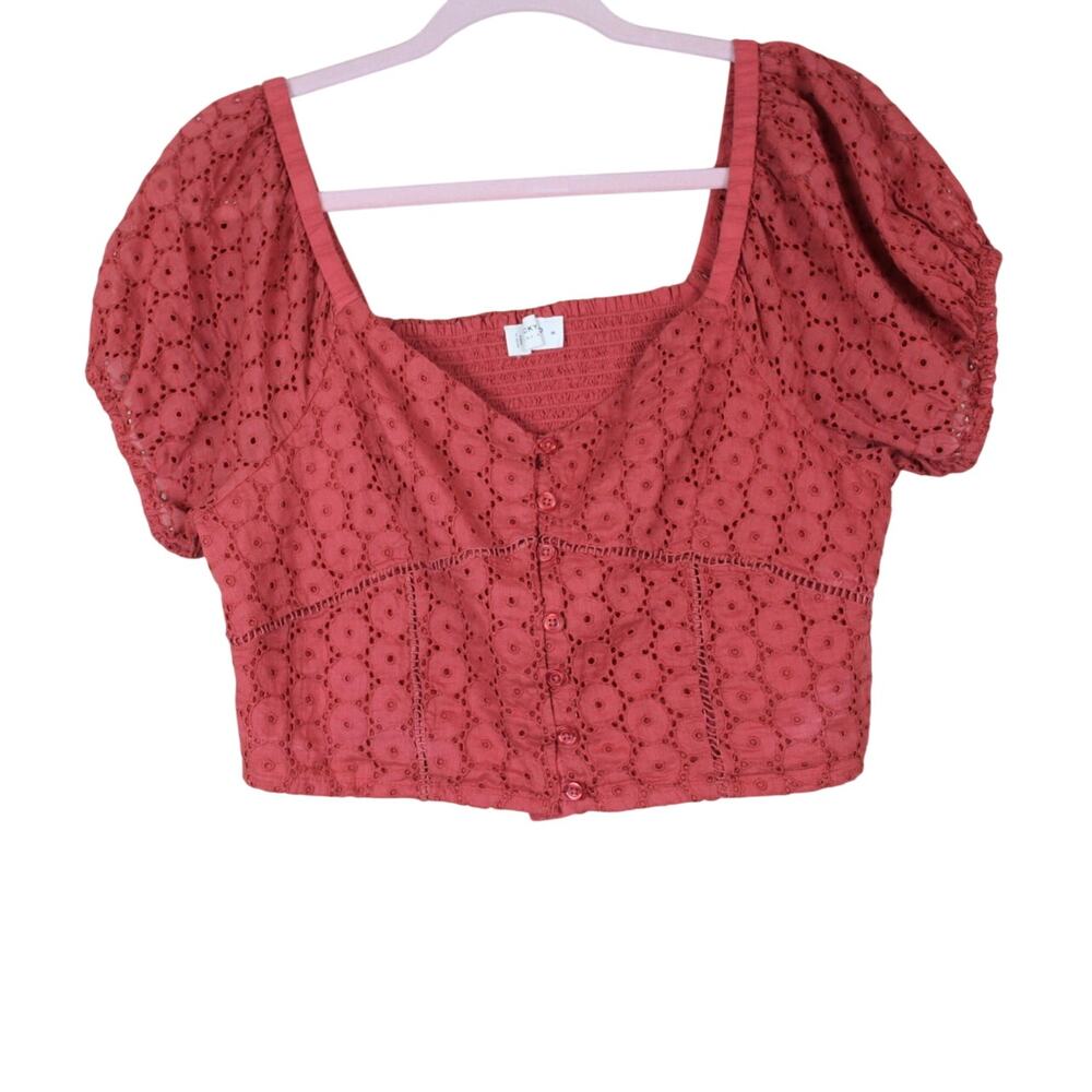 Lucky Brand Rust Orange Eyelet Lace Sweetheart Boho Peasant Crop Top Size M